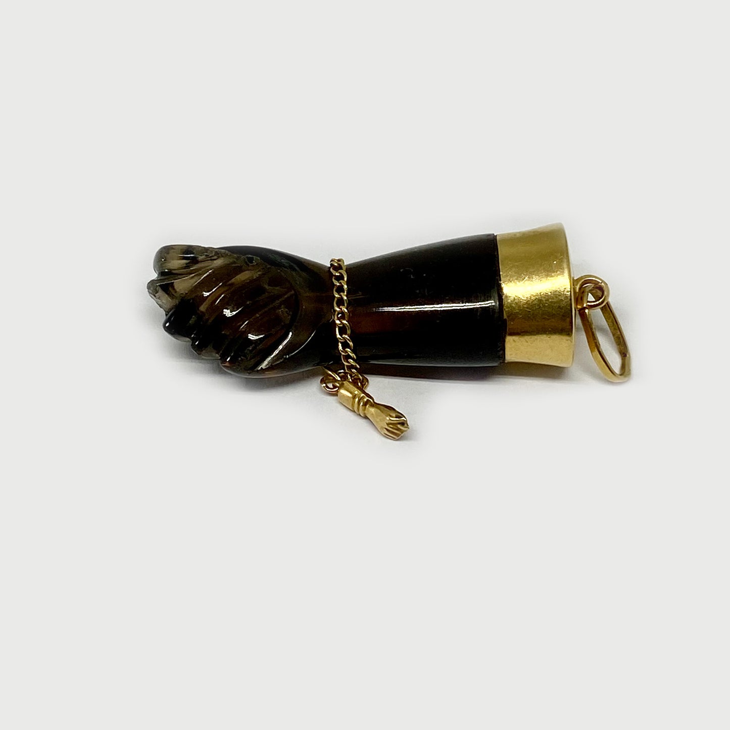 tage 14k Gold Crystal Figa, Smoky Quartz Figa Charm