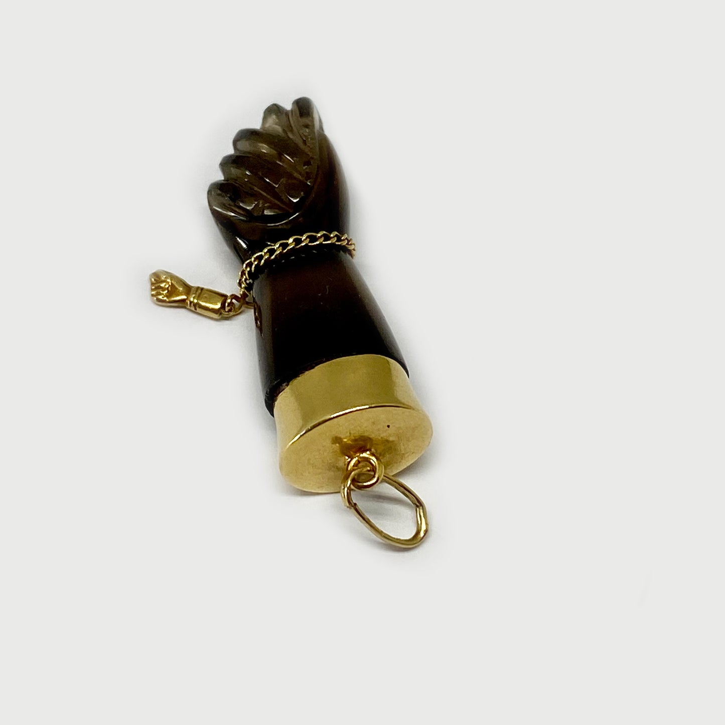 tage 14k Gold Crystal Figa, Smoky Quartz Figa Charm