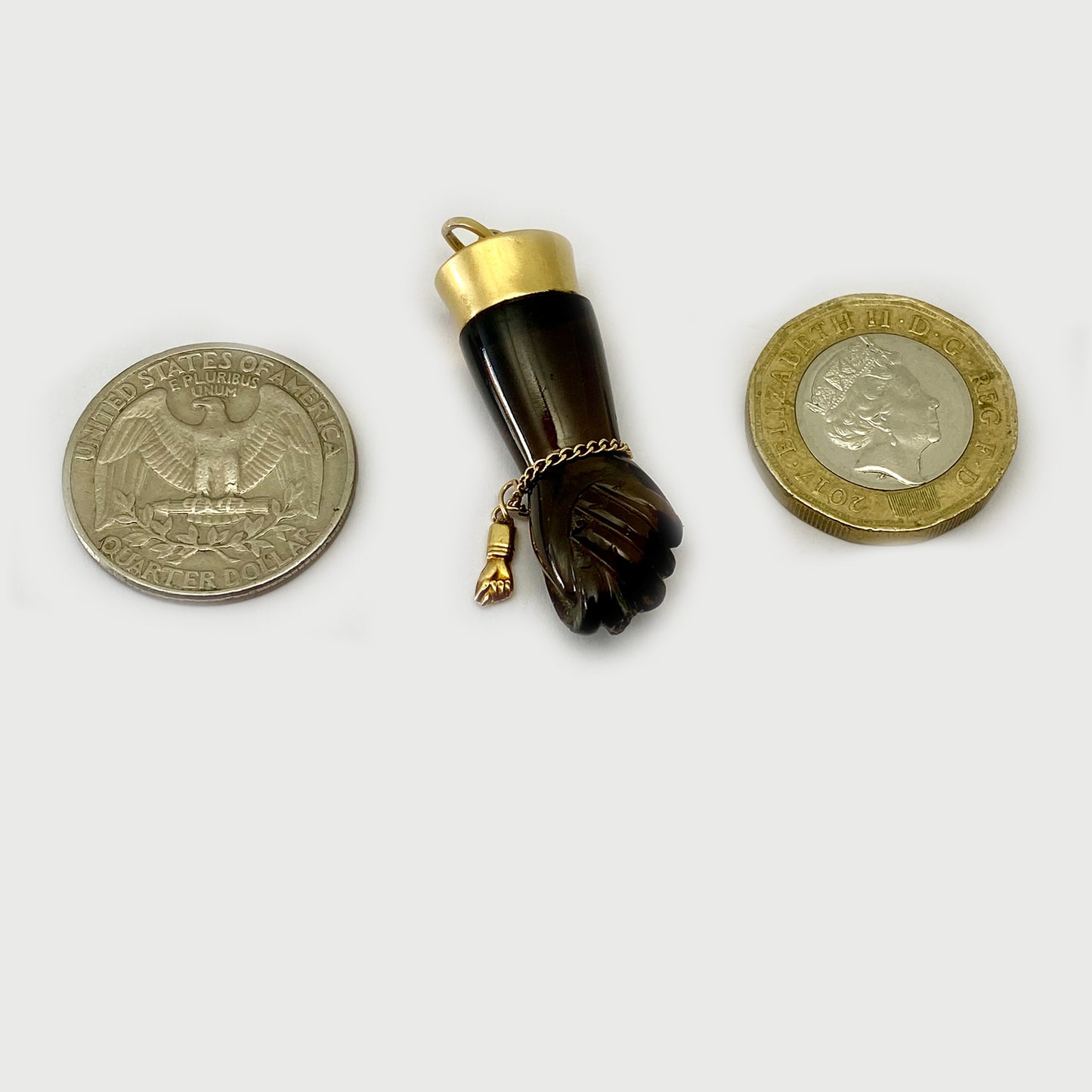 tage 14k Gold Crystal Figa, Smoky Quartz Figa Charm