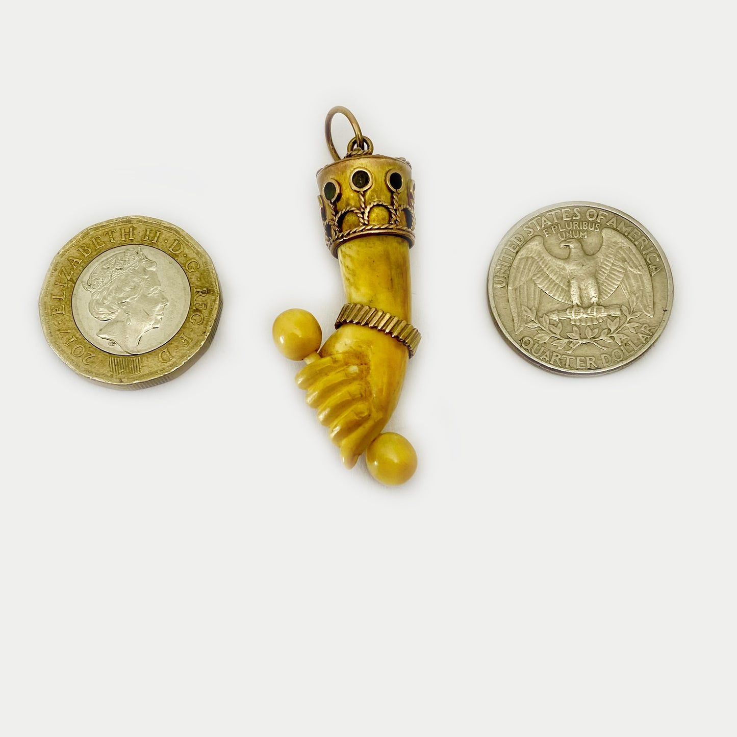 Antique 9k Gold Bone Figa Charm, Good Lucky Charm