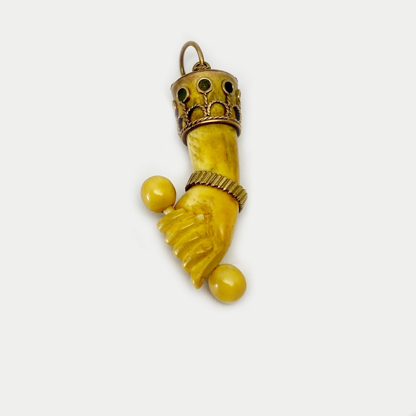 Antique 9k Gold Bone Figa Charm, Good Lucky Charm