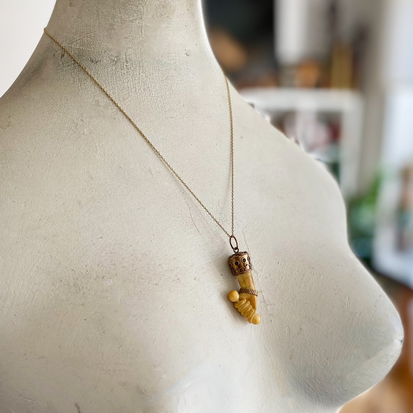 Antique 9k Gold Bone Figa Charm, Good Lucky Charm