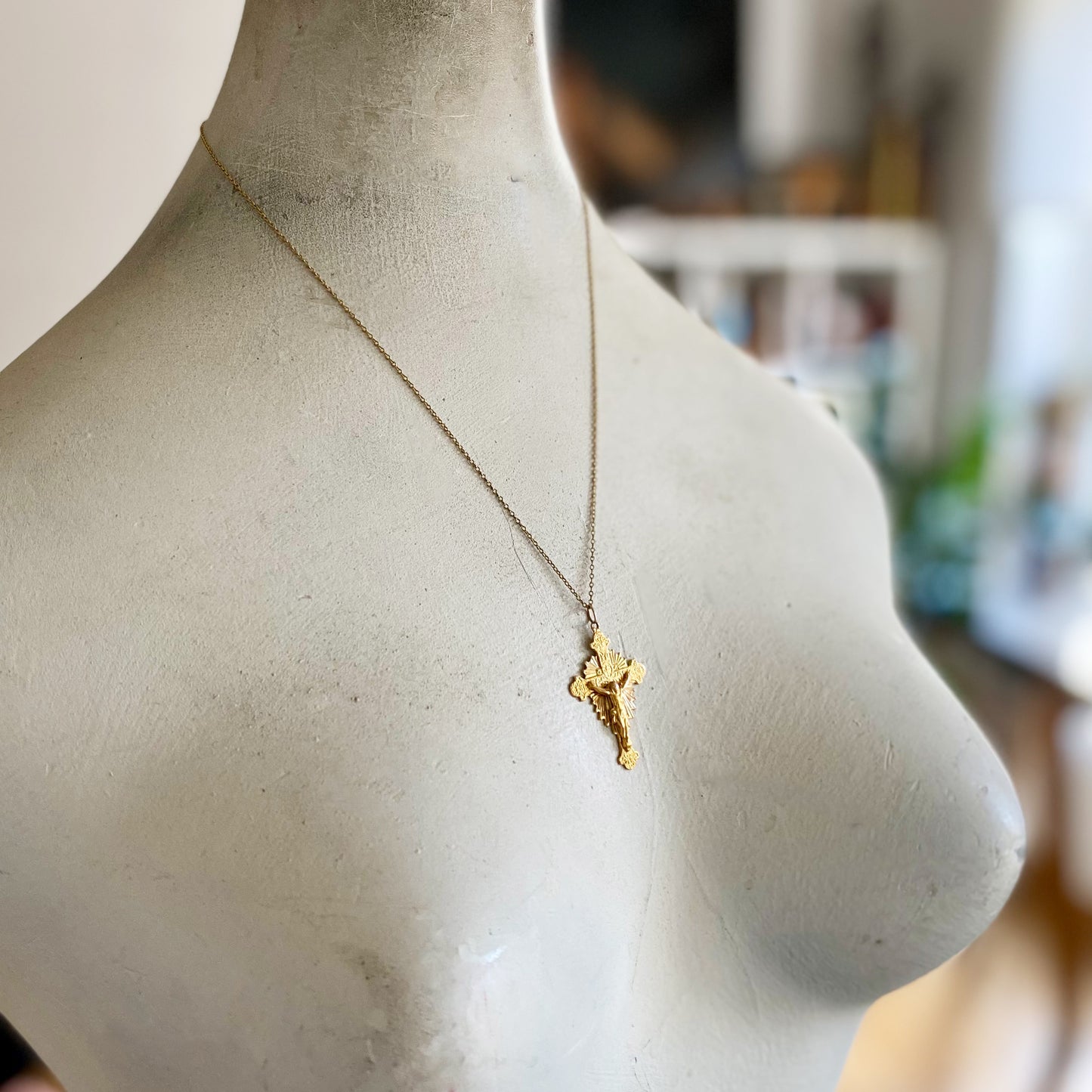 Antique 18k Victorian Cross, Precious Solid Gold Crucifix Pendant
