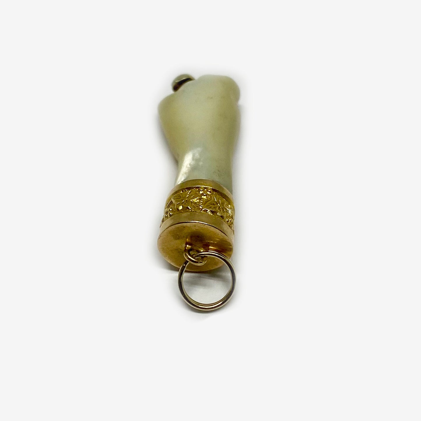 Antique 18K Gold Figa, Carved Mother Of Pearl Figa Charm