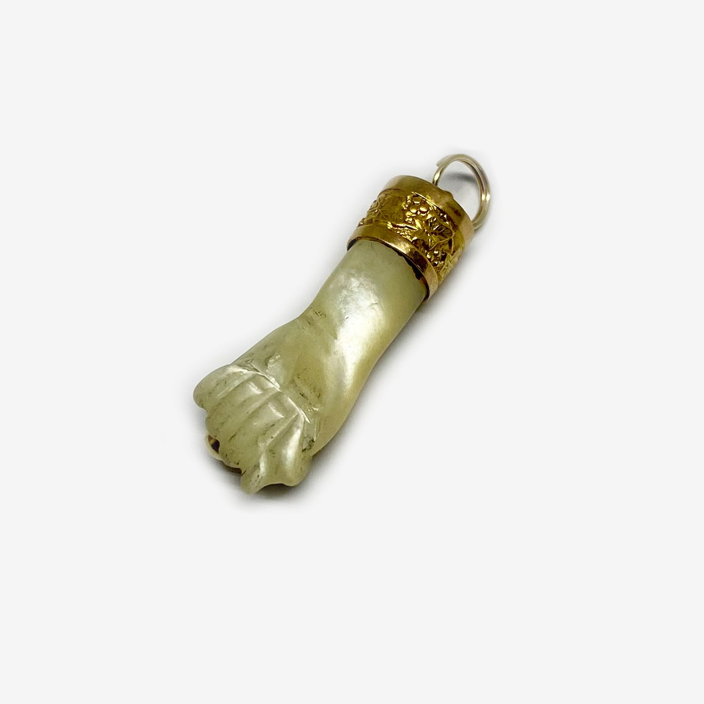 Antique 18K Gold Figa, Carved Mother Of Pearl Figa Charm