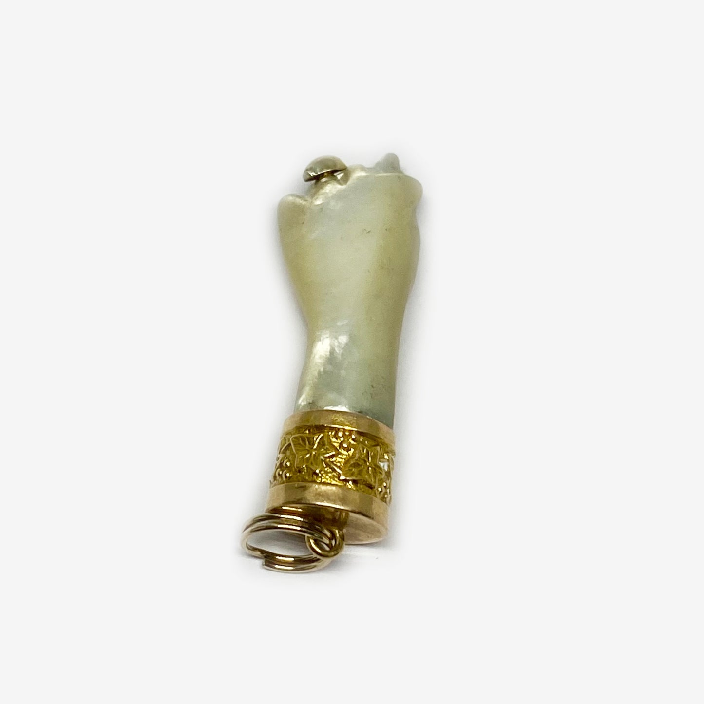 Antique 18K Gold Figa, Carved Mother Of Pearl Figa Charm