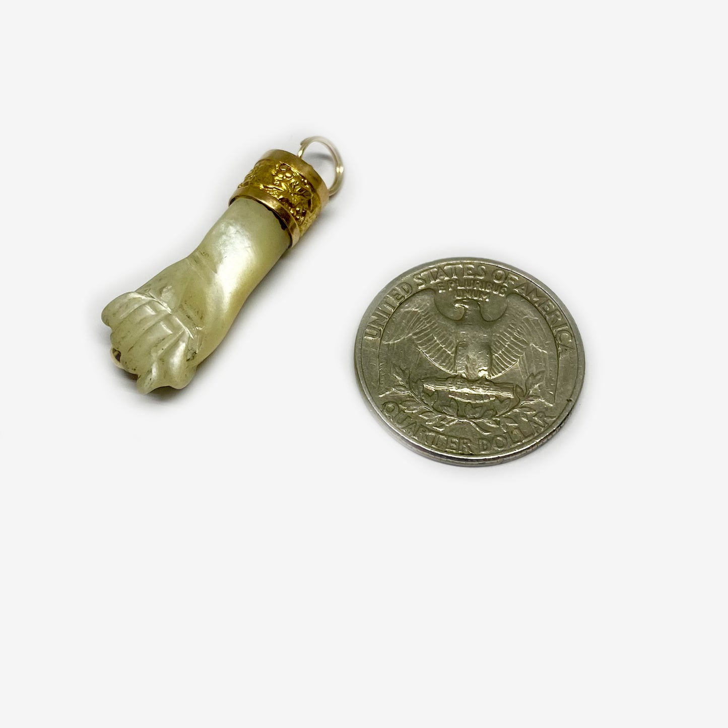Antique 18K Gold Figa, Carved Mother Of Pearl Figa Charm