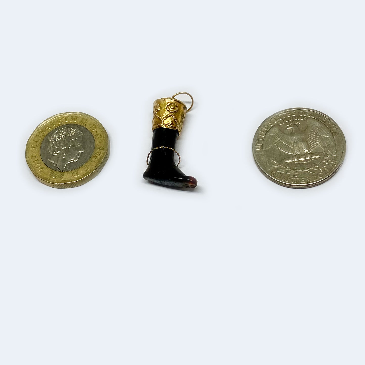 Antique 18k Gold Foot Pendant, Victorian Stained Horn Leg