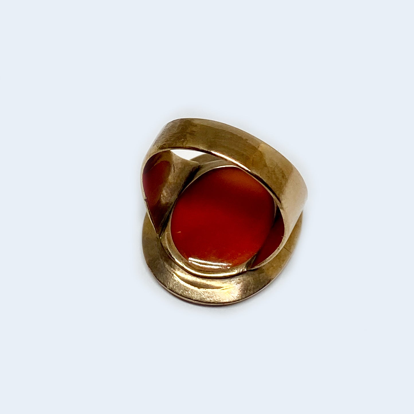 Antique 9k Gold Carnelian Intaglio Ring, Heraldic Coat Of Arms Motto, Edwardian Signet Ring