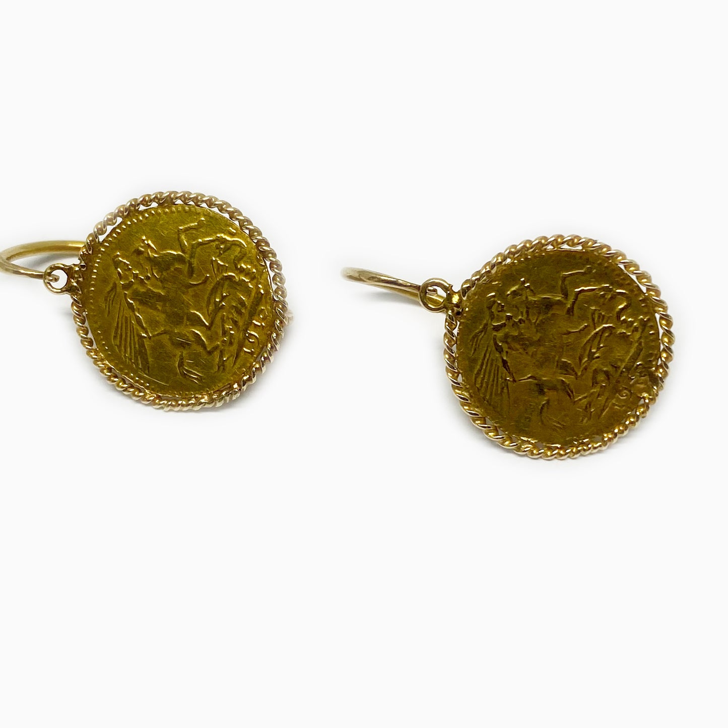 Vintage 14k Gold St George Victoria Veiled Head Coin Earrings, 1960s Gold Coin earrings 14 ct gold, Revival Half Sovereign Jewellery