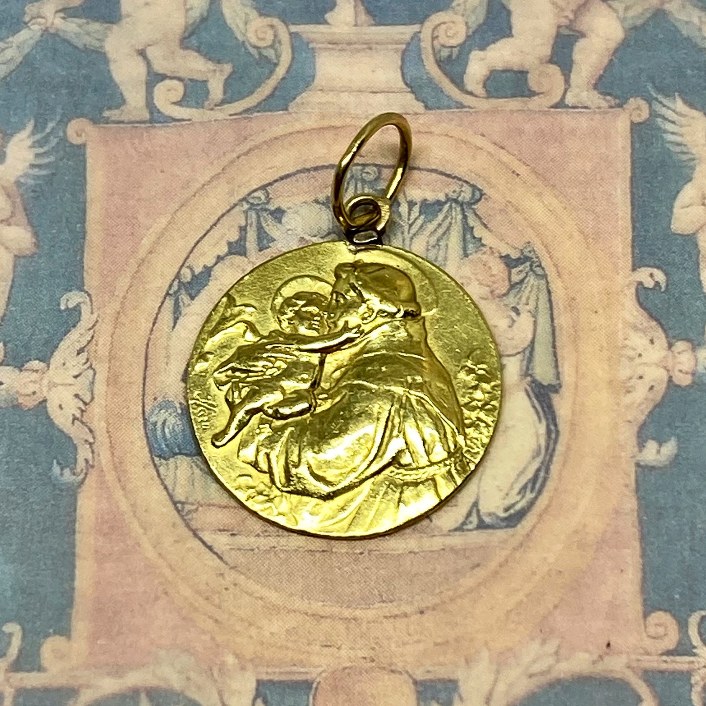 Antique 16k Gold Religious Medal Pendant Saint Anthony of Padua