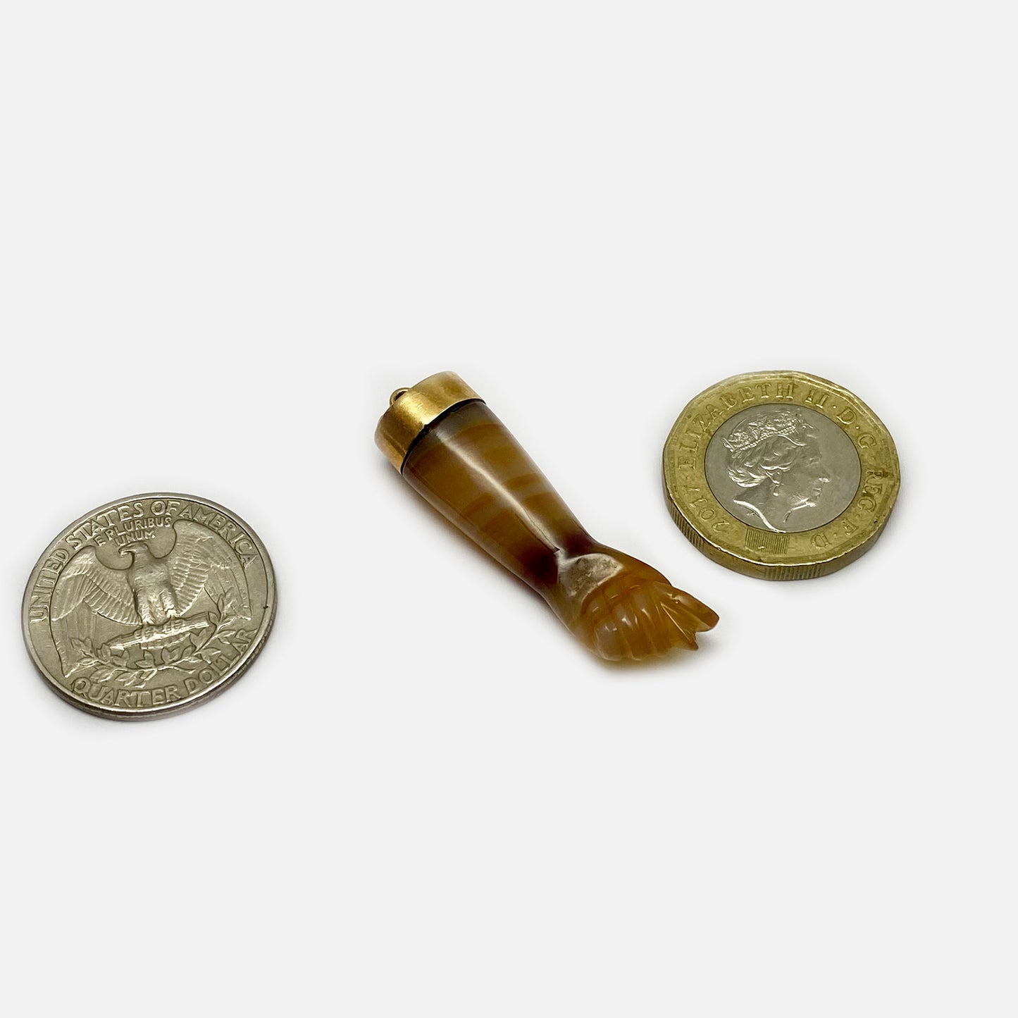 Antique Agate Figa Charm, 14K Gold