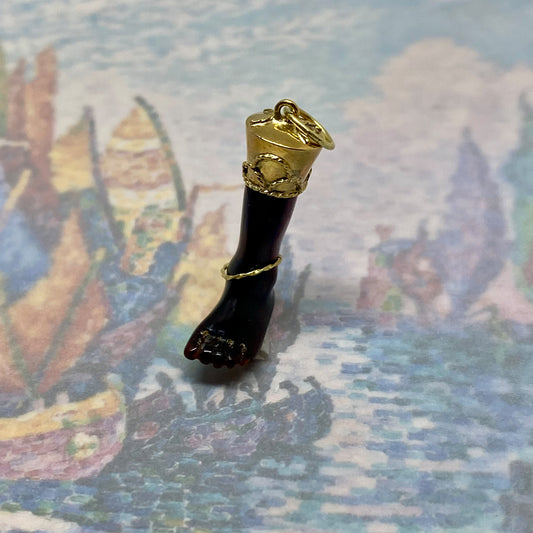 Antique 18k Gold Stained Horn Foot Pendant, Victorian Horn