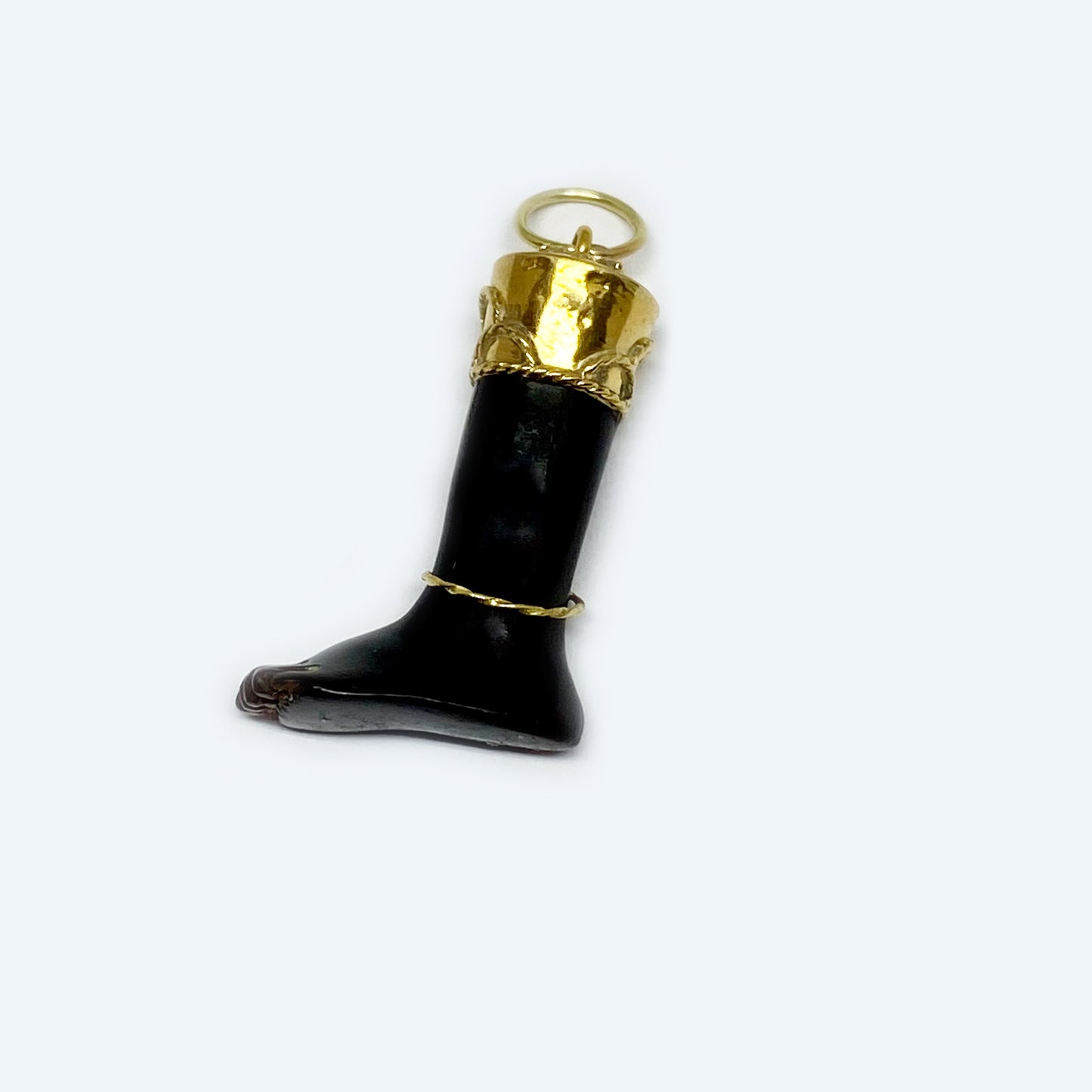 Antique 18k Gold Stained Horn Foot Pendant, Victorian Horn