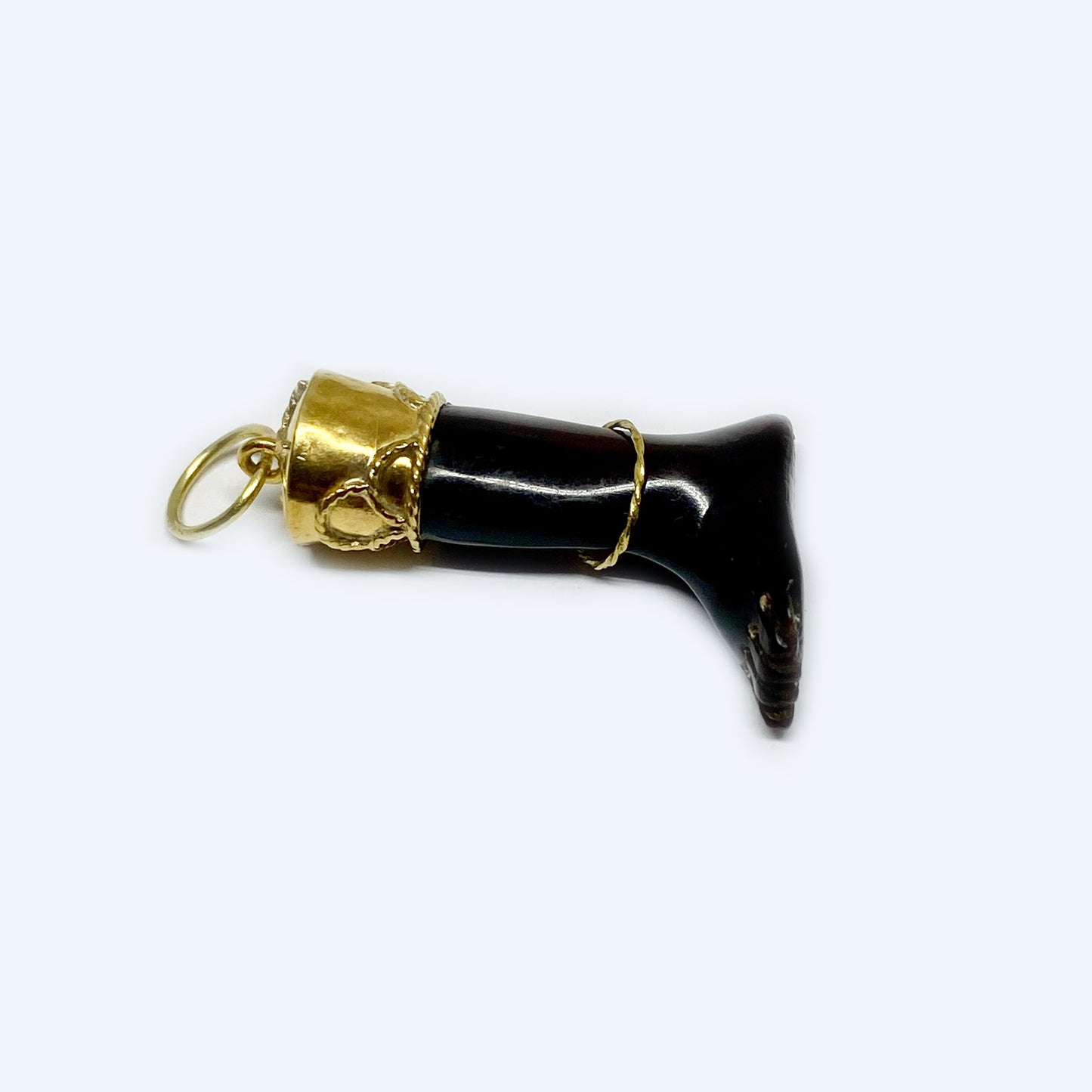 Antique 18k Gold Stained Horn Foot Pendant, Victorian Horn