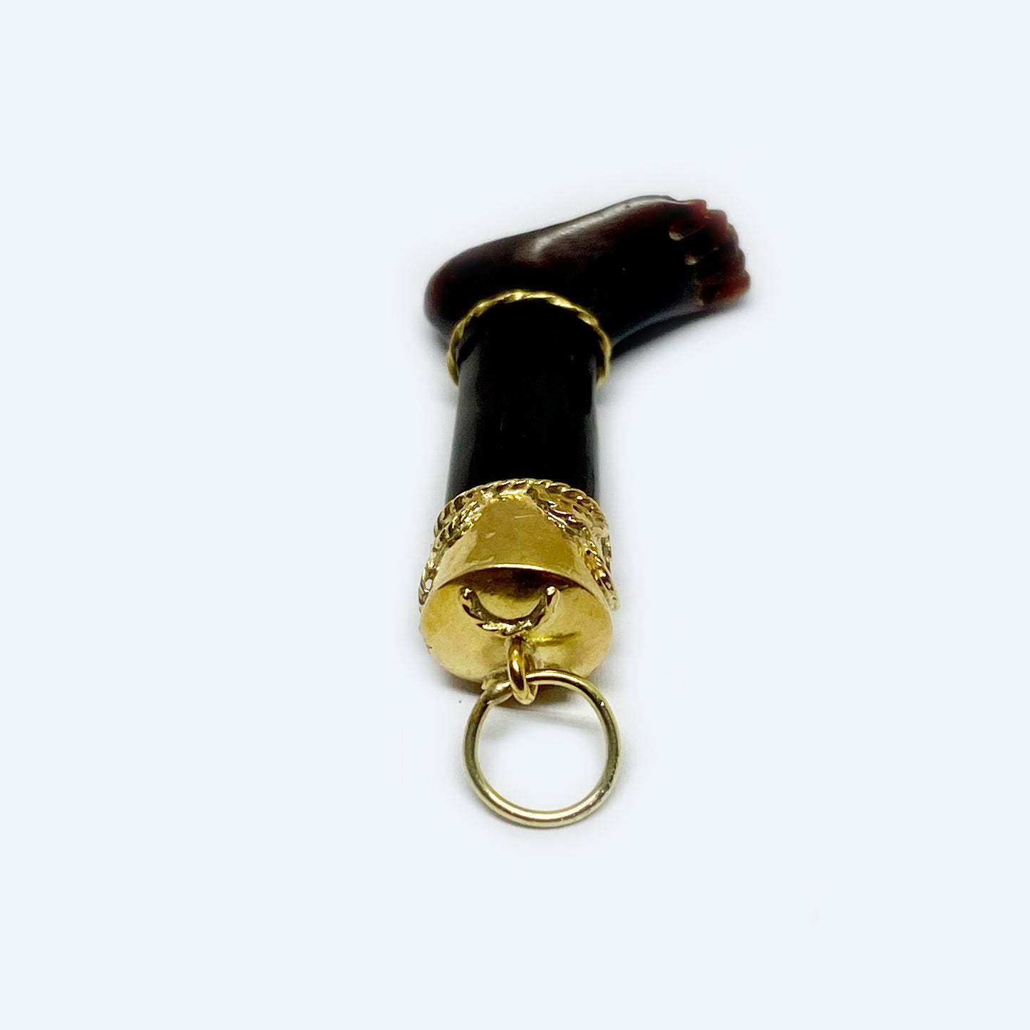 Antique 18k Gold Stained Horn Foot Pendant, Victorian Horn