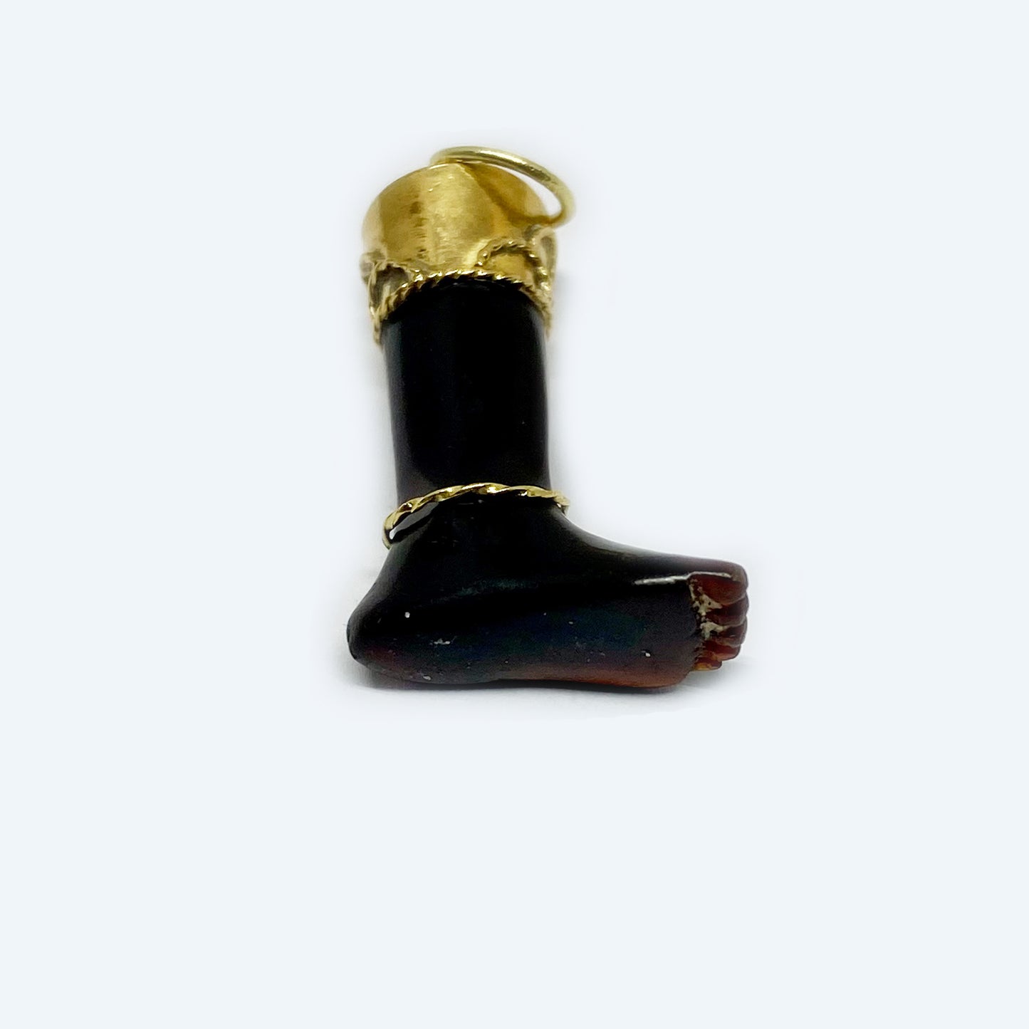 Antique 18k Gold Stained Horn Foot Pendant, Victorian Horn