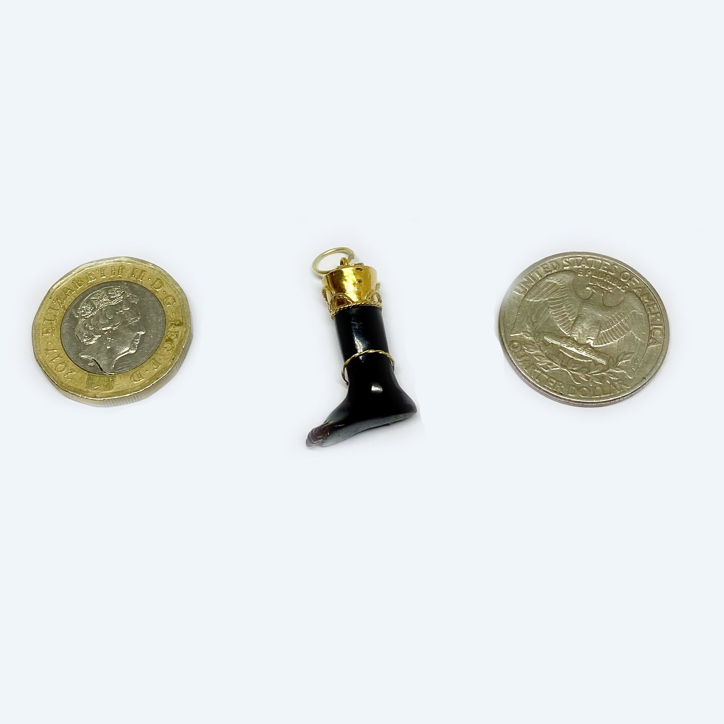 Antique 18k Gold Stained Horn Foot Pendant, Victorian Horn