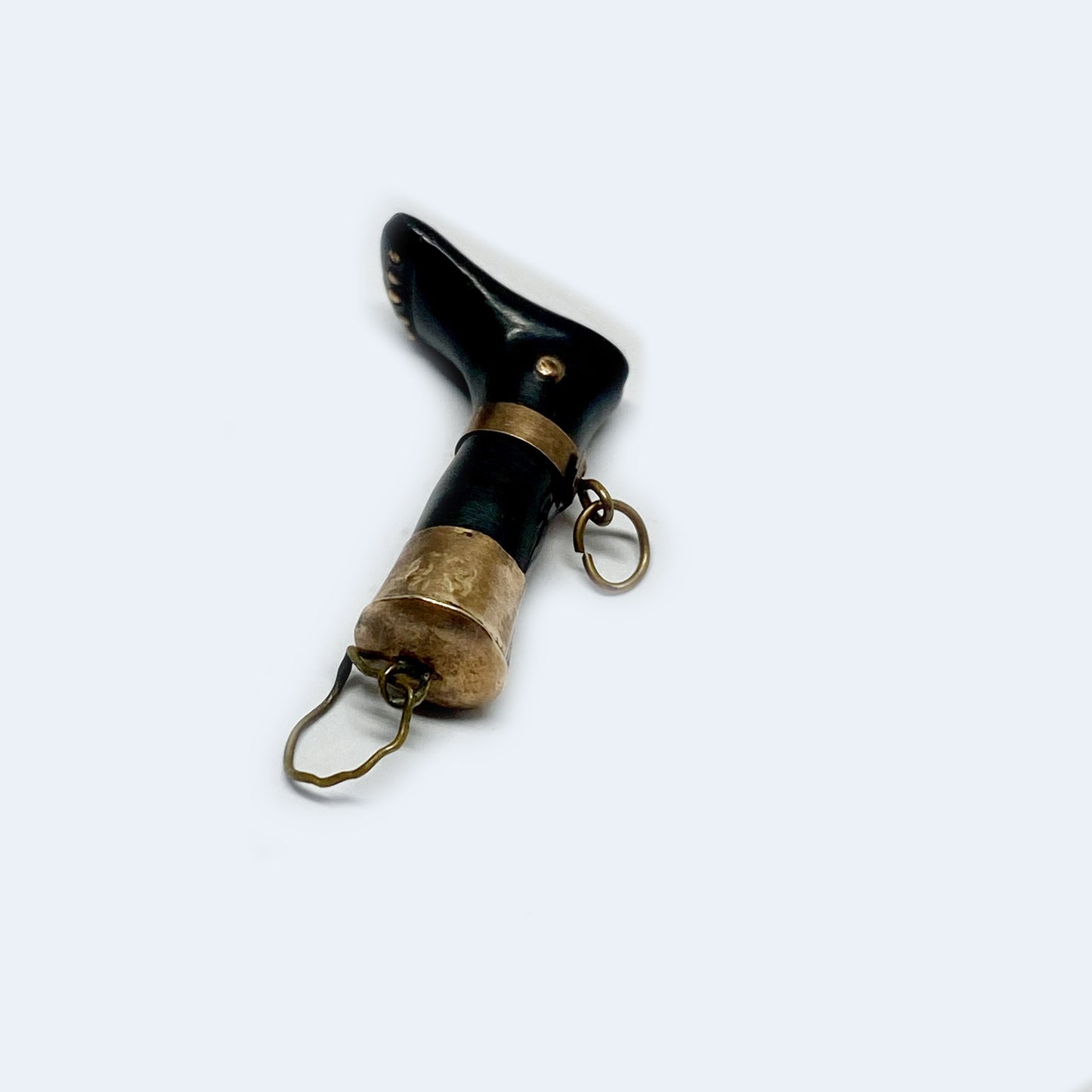 Antique 9k Gold Stained Horn Ex Voto Foot Pendant