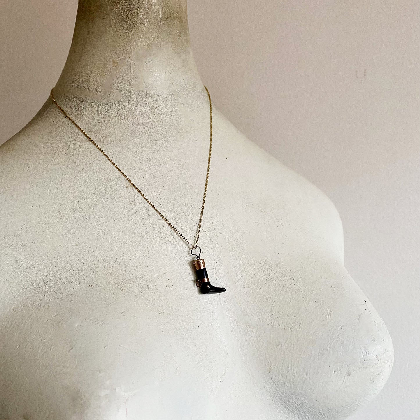 Antique 9k Gold Stained Horn Ex Voto Foot Pendant