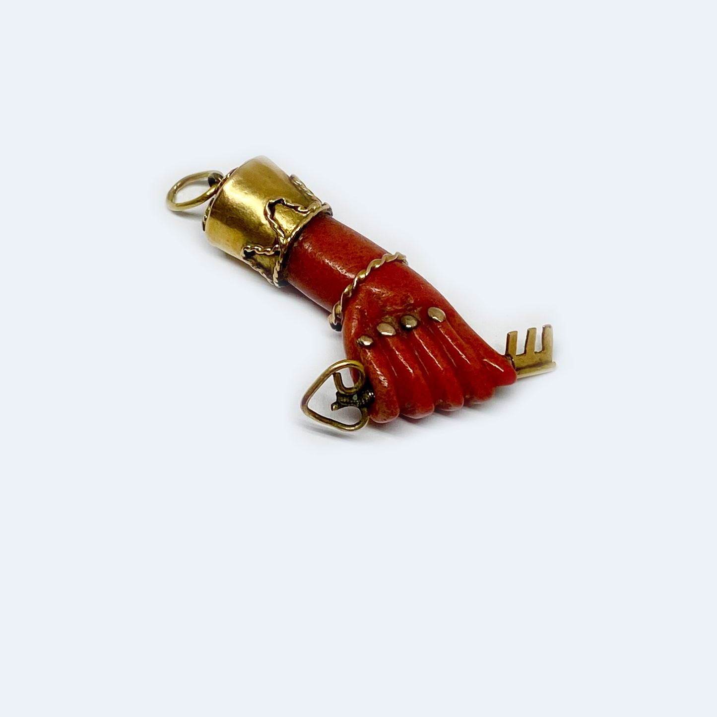 Antique 18K Gold Figa, 1940s, Orange Bakelite Figa Charm