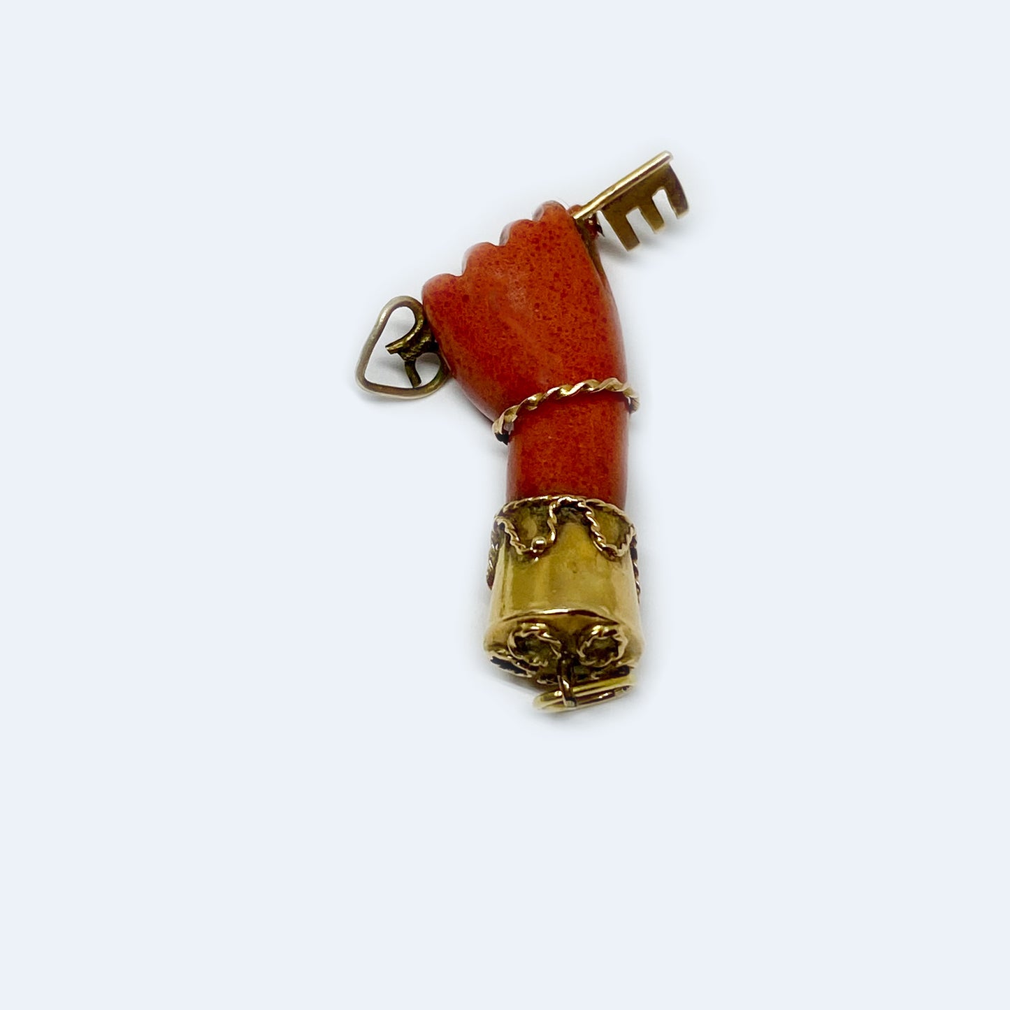 Antique 18K Gold Figa, 1940s, Orange Bakelite Figa Charm