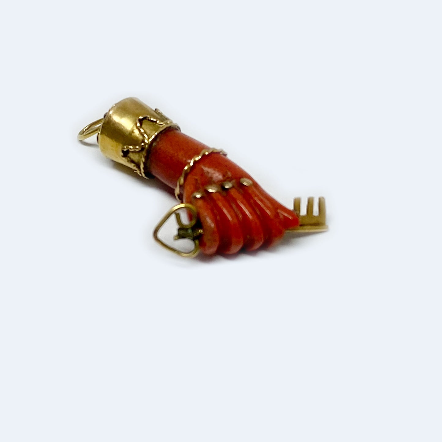Antique 18K Gold Figa, 1940s, Orange Bakelite Figa Charm