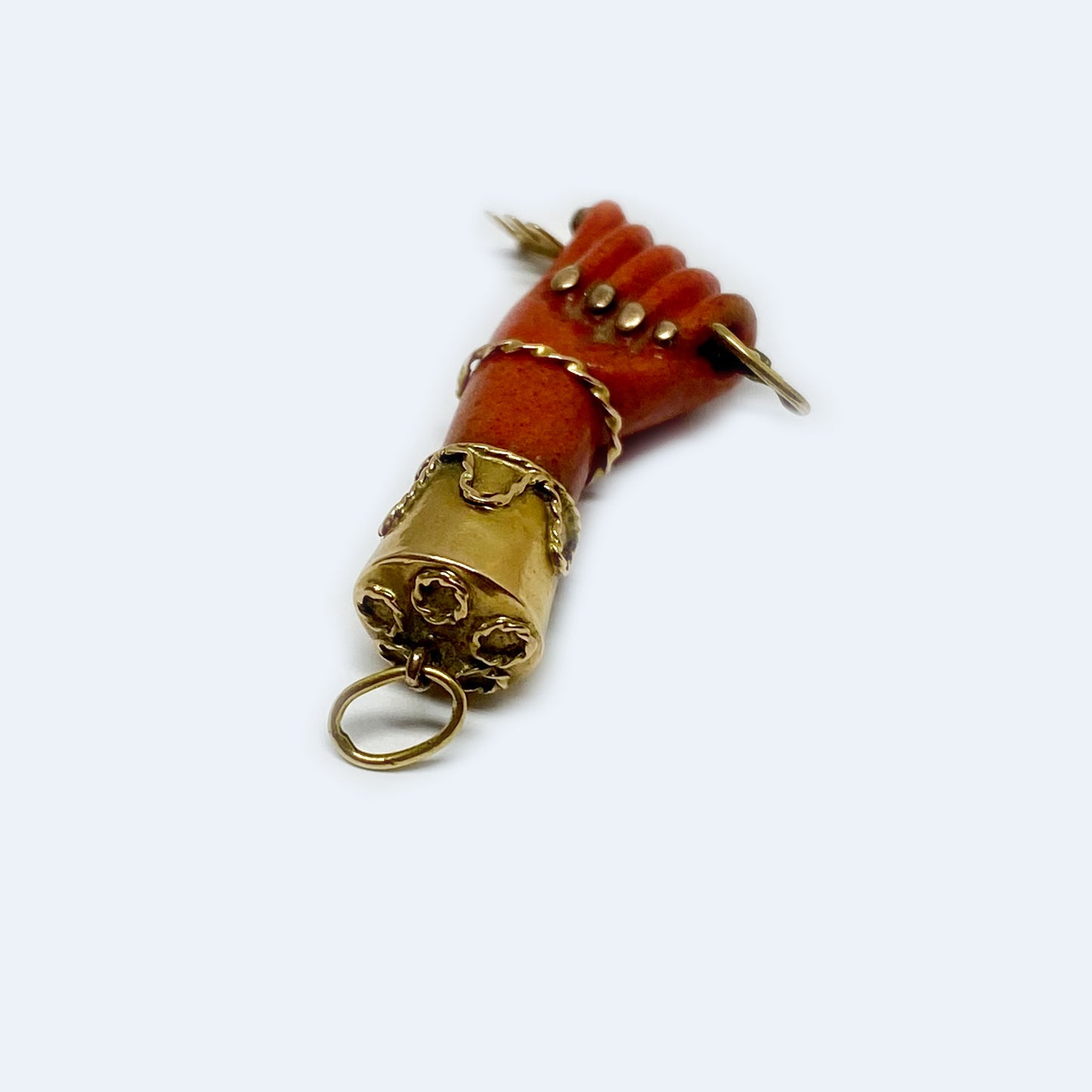 Antique 18K Gold Figa, 1940s, Orange Bakelite Figa Charm
