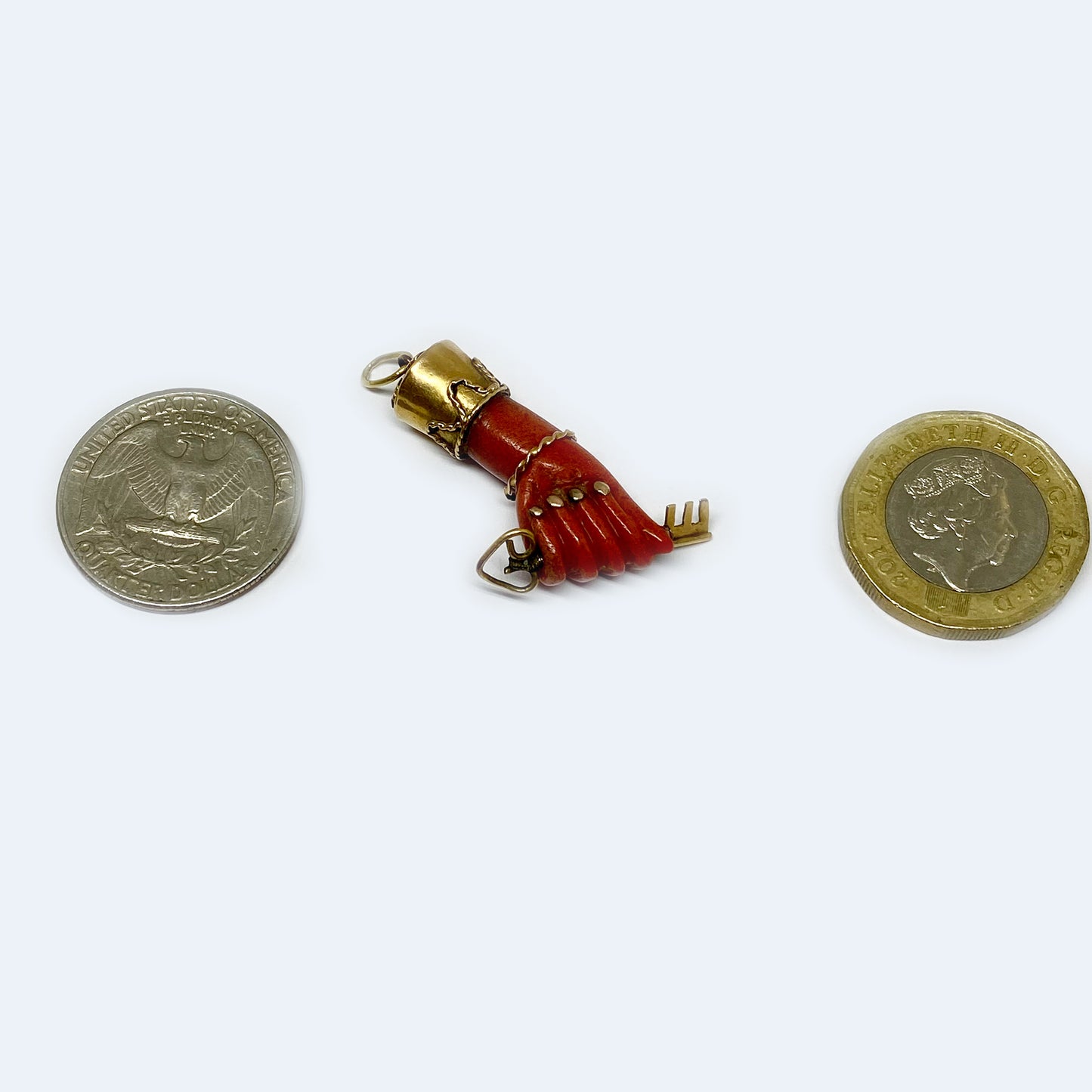 Antique 18K Gold Figa, 1940s, Orange Bakelite Figa Charm