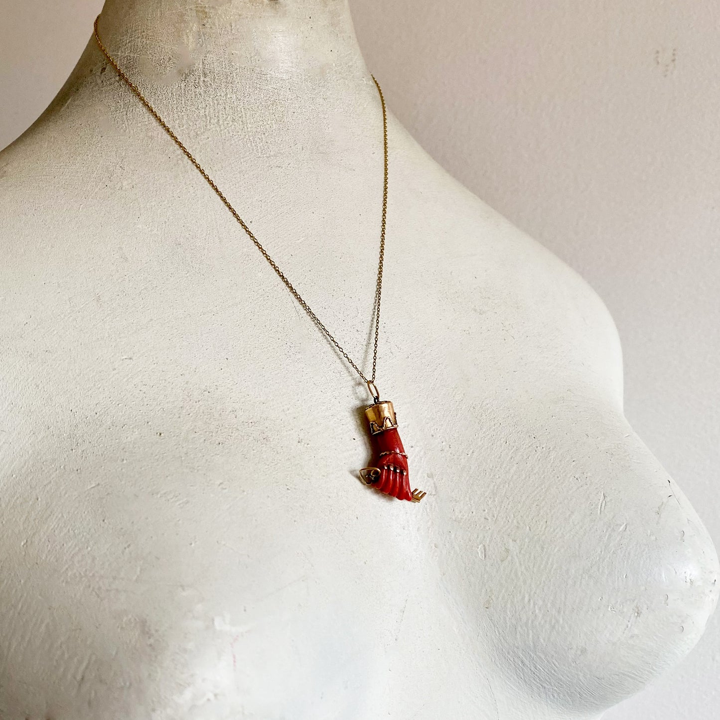 Antique 18K Gold Figa, 1940s, Orange Bakelite Figa Charm