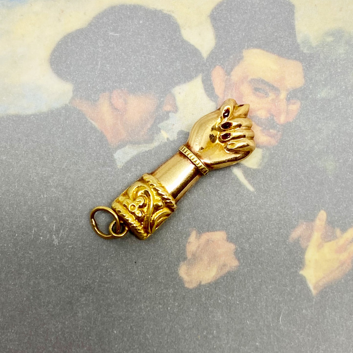 Antique 18k Gold Puffed Figa Charm, Ruby Nails