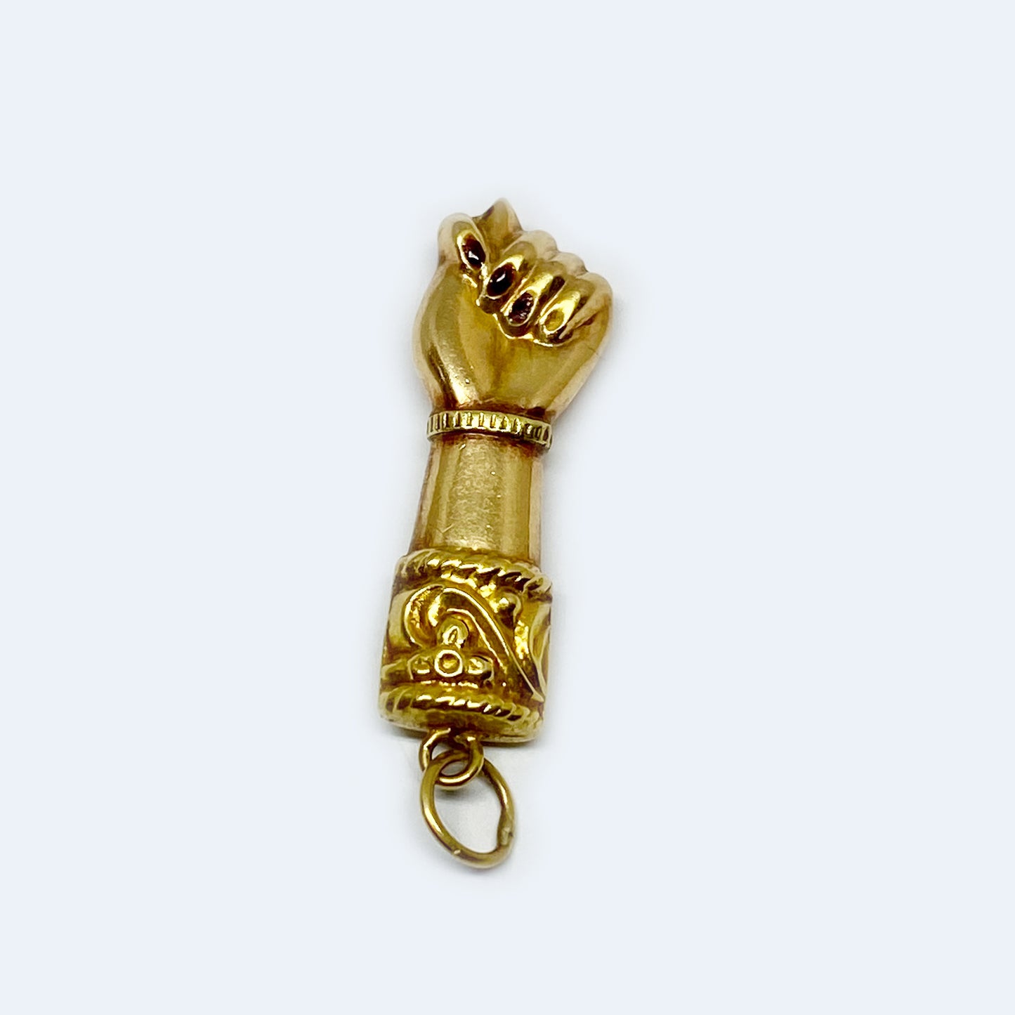 Antique 18k Gold Puffed Figa Charm, Ruby Nails