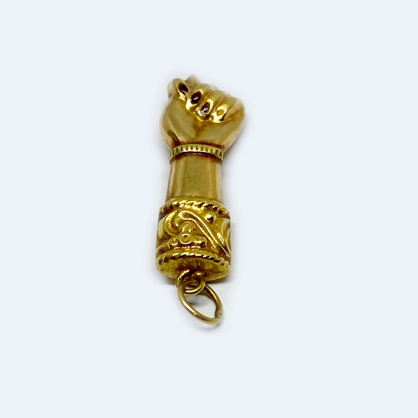 Antique 18k Gold Puffed Figa Charm, Ruby Nails