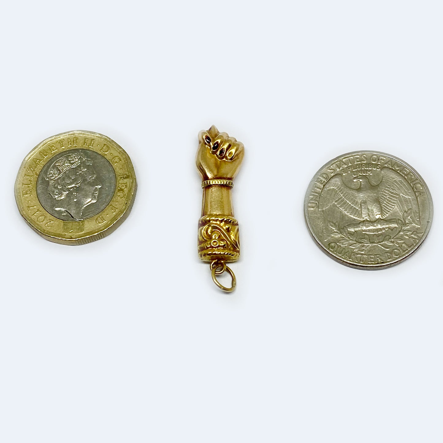 Antique 18k Gold Puffed Figa Charm, Ruby Nails