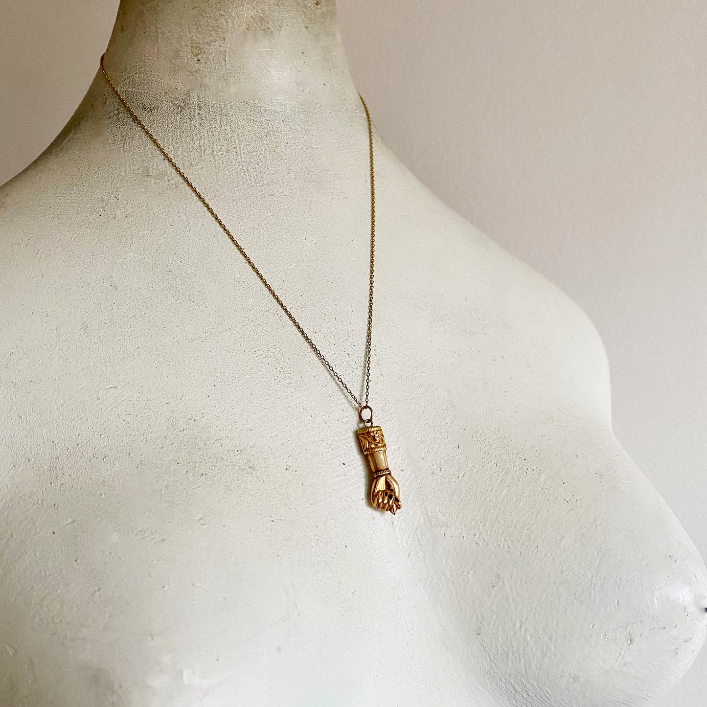 Antique 18k Gold Puffed Figa Charm, Ruby Nails