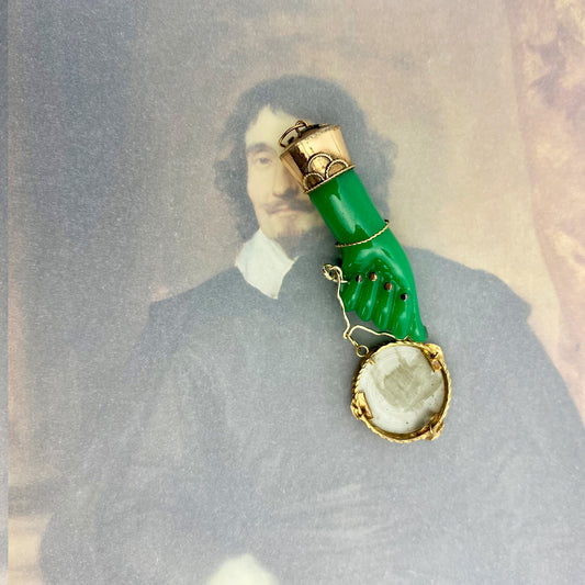 Antique 14K Green Tambourine Figa Charm