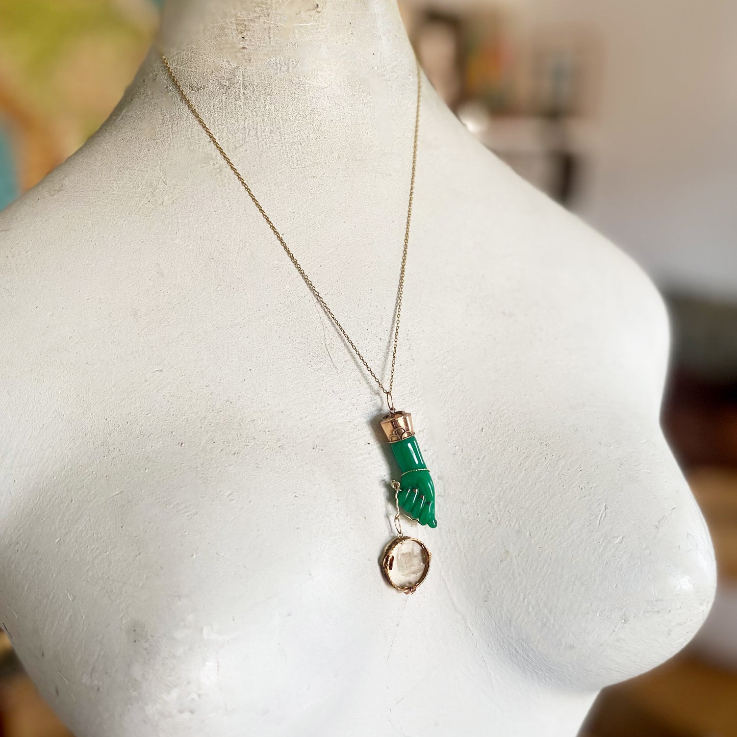 Antique 14K Green Tambourine Figa Charm