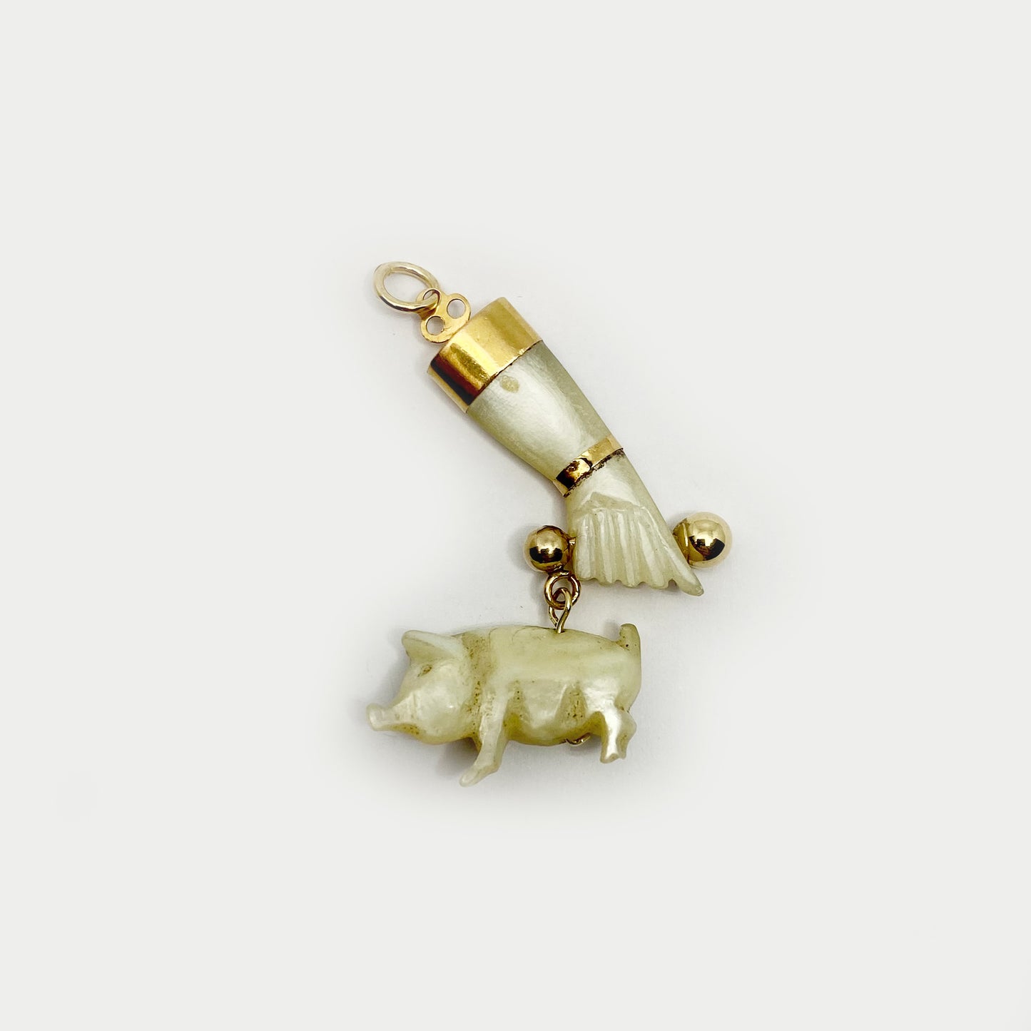 Vintage 14K Figa, Carved Mother Of Pearl, Mano Fico, Lucky Figa Charm