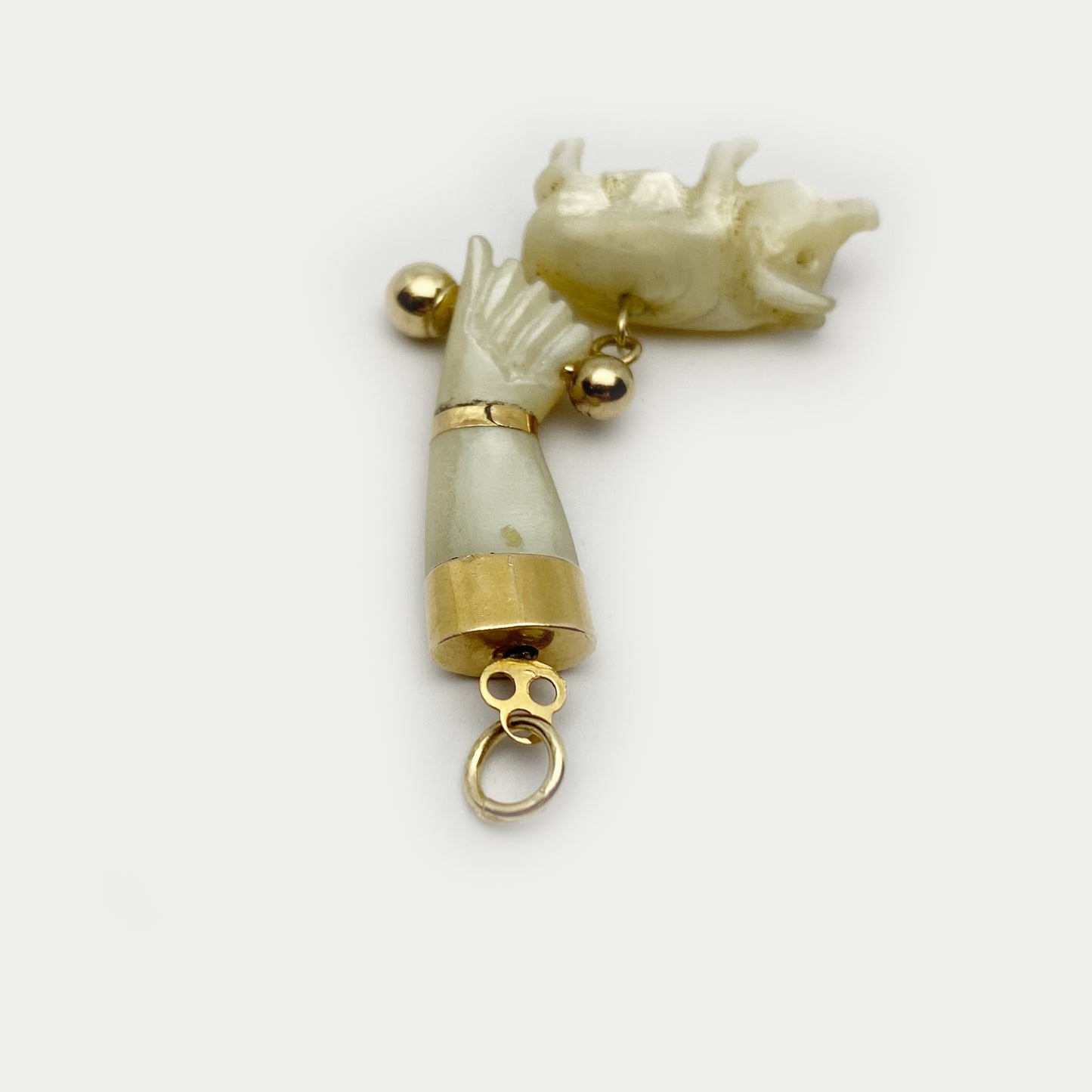 Vintage 14K Figa, Carved Mother Of Pearl, Mano Fico, Lucky Figa Charm