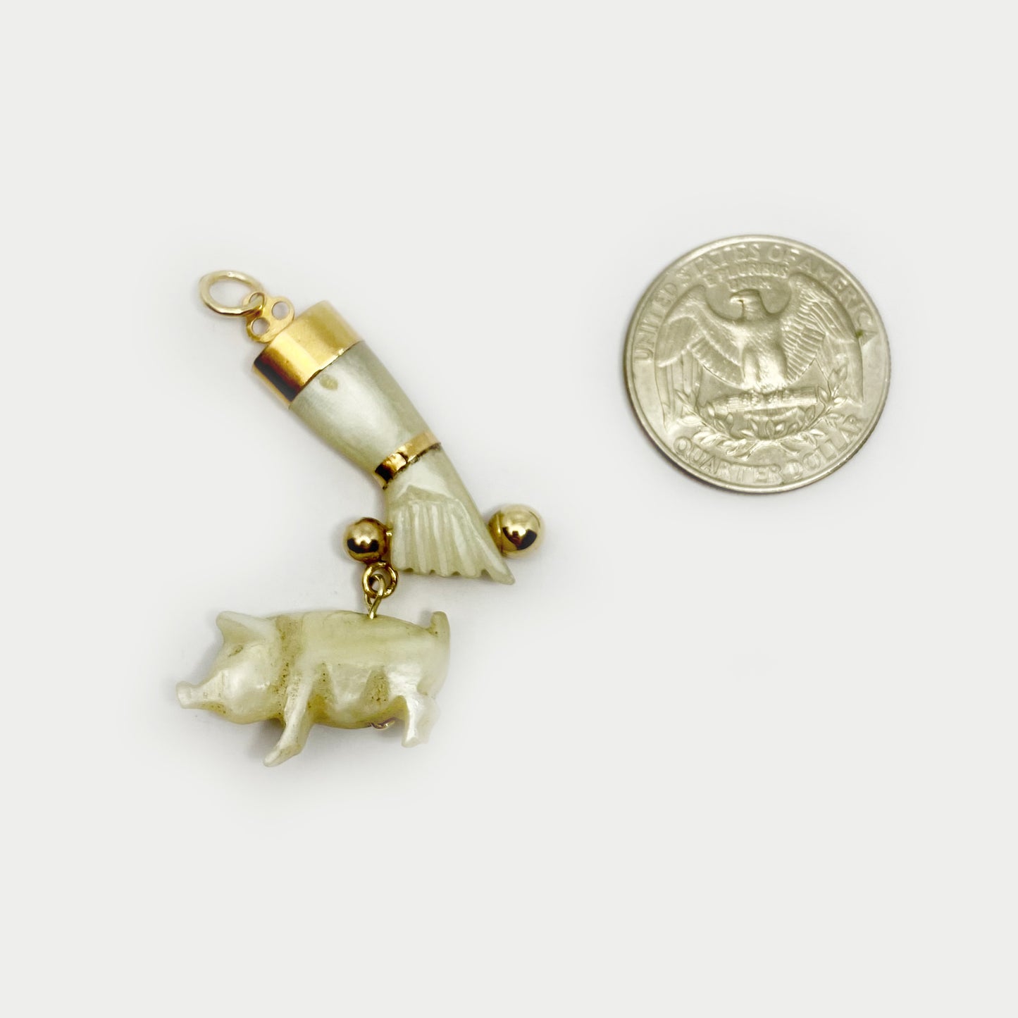 Vintage 14K Figa, Carved Mother Of Pearl, Mano Fico, Lucky Figa Charm