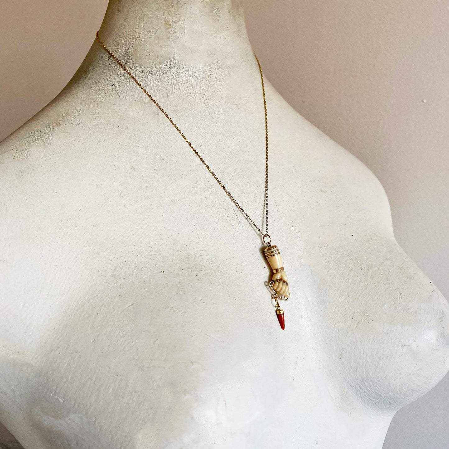 Antique 18K Gold Figa Charm, 9k Gold Coral Corno Tooth