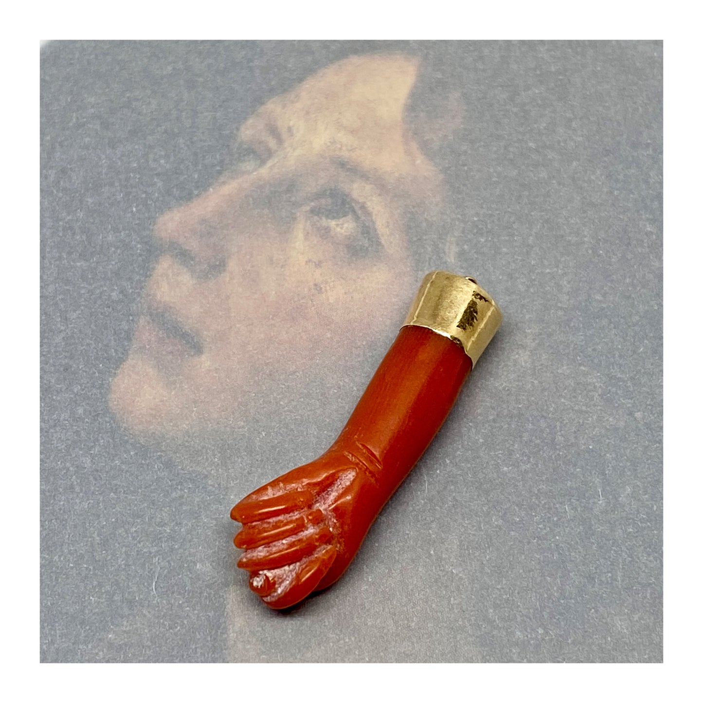 Antique 14k Coral Figa, 14ct Gold Mano Fico, Victorian, Natural Mediterranean Coral, Fist Charm, 1800s, Mano Figa, Figa Charm, Hand Jewelry