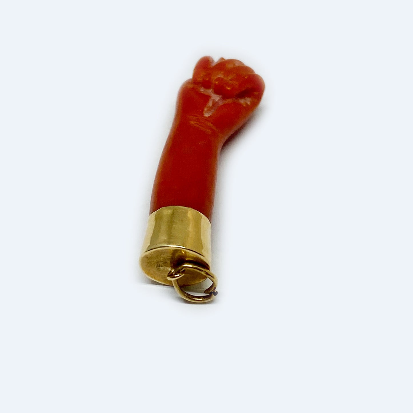 Antique 14k Coral Figa, 14ct Gold Mano Fico, Victorian, Natural Mediterranean Coral, Fist Charm, 1800s, Mano Figa, Figa Charm, Hand Jewelry