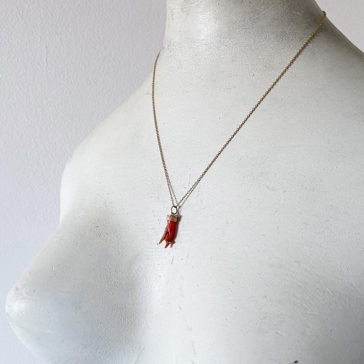 Antique 9k Coral Horned Hand, 9ct Gold Natural Mediterranean Coral, Lucky Charm, Victorian, Figa Charm, Sign of Horn, Mano Cornuto, Evil Eye