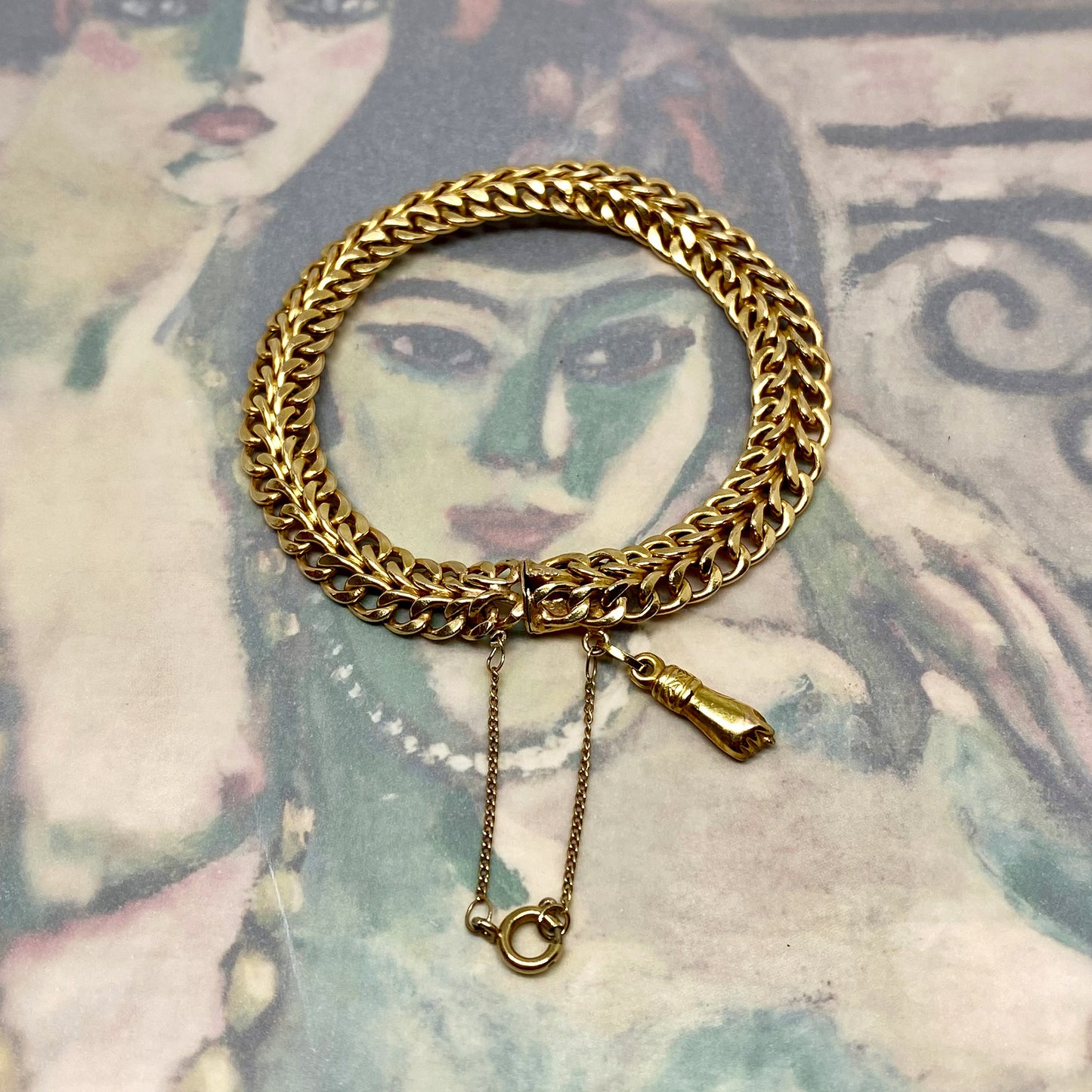 Vintage 18k Gold Figa Charm Bracelet, 18 ct Gold Braided Bracelet