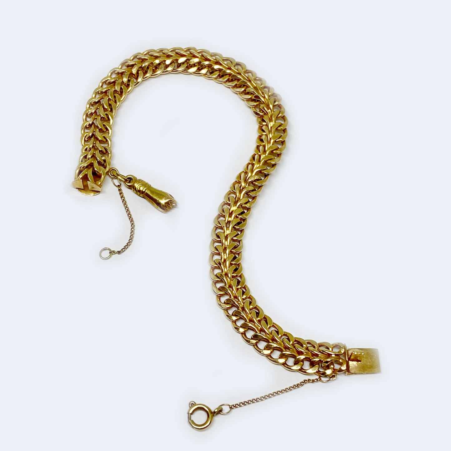 Vintage 18k Gold Figa Charm Bracelet, 18 ct Gold Braided Bracelet