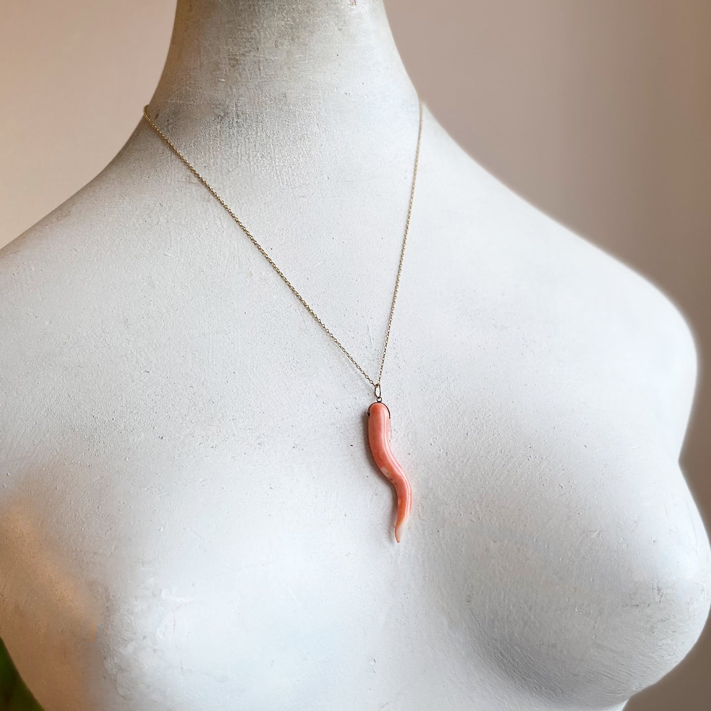 Antique 10k Gold Large Coral Horn Pendant