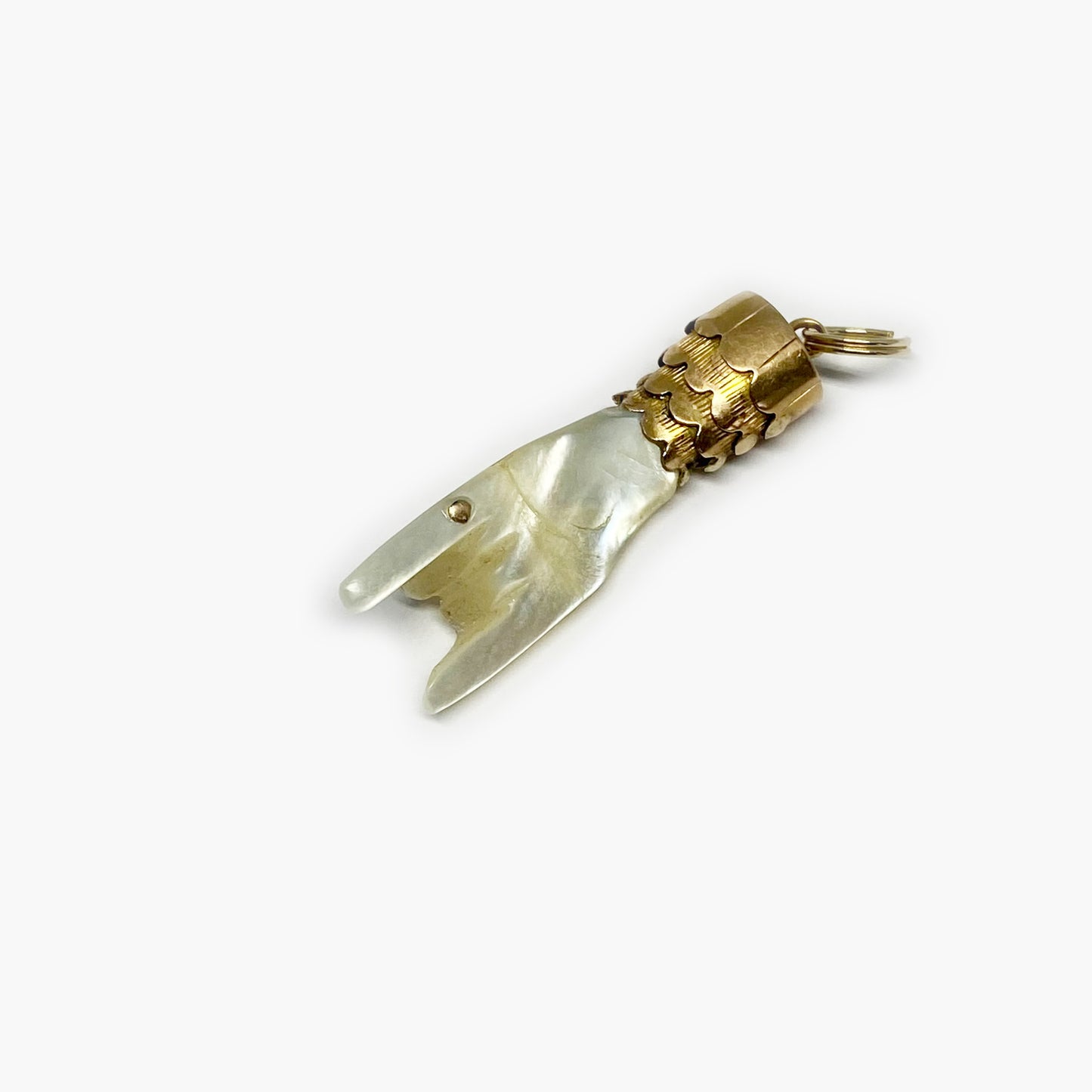 Antique 14k Gold Mother of Pearl Horned Hand Figa Charm