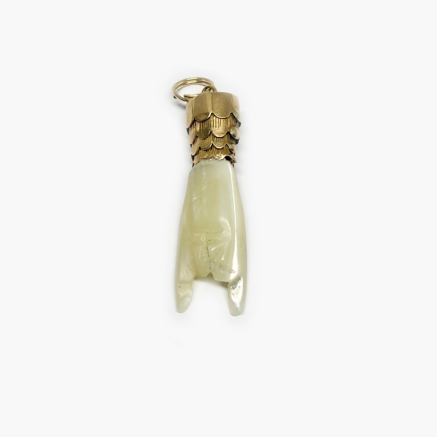 Antique 14k Gold Mother of Pearl Horned Hand Figa Charm