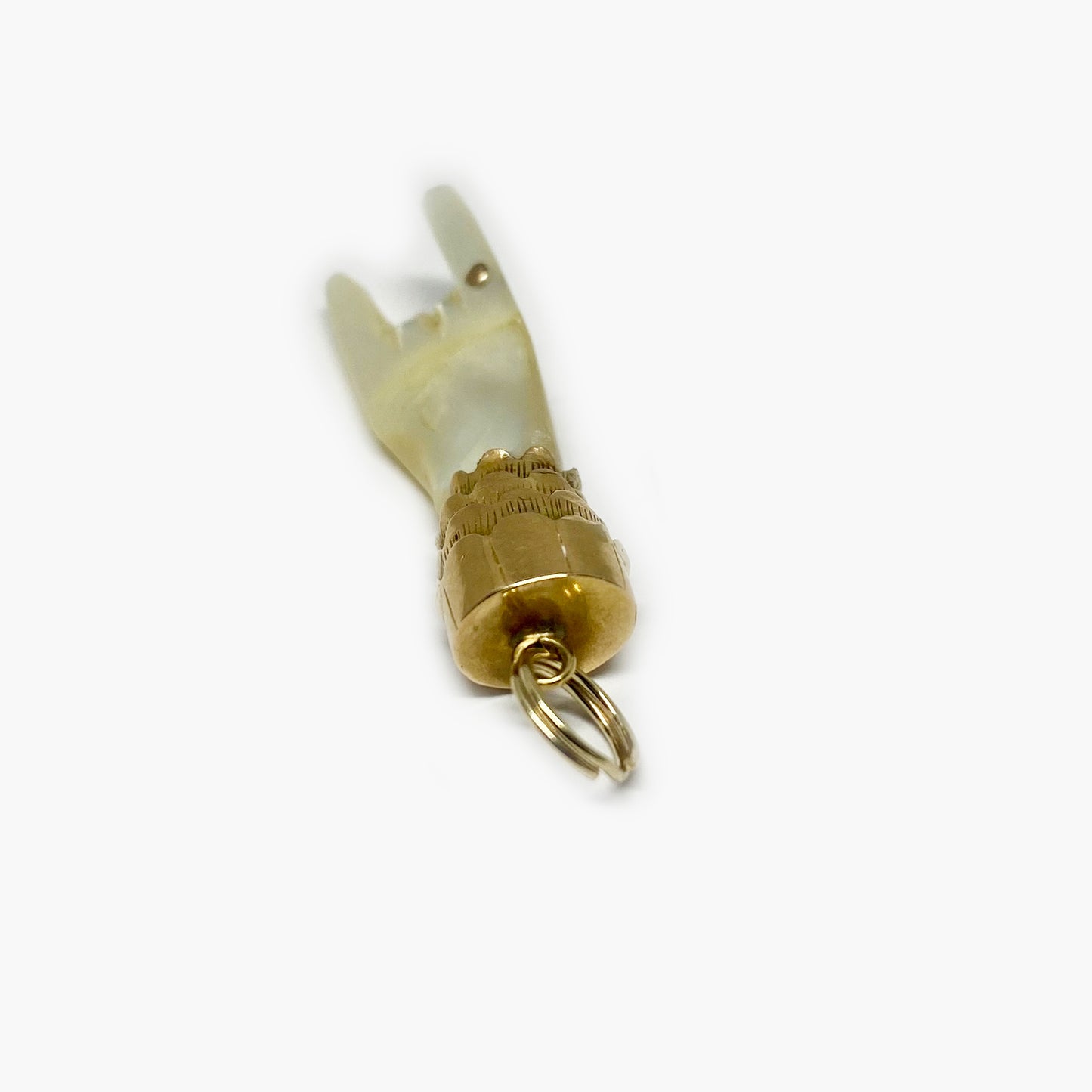 Antique 14k Gold Mother of Pearl Horned Hand Figa Charm